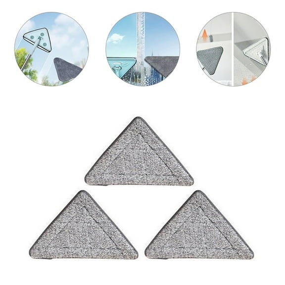 RENACLIPY Mopping Pads 3Pcs Triangle Mop Heads Replacements Grey Fiber Absorbent Washable For Daily Use 11.8X7.9X0.4In