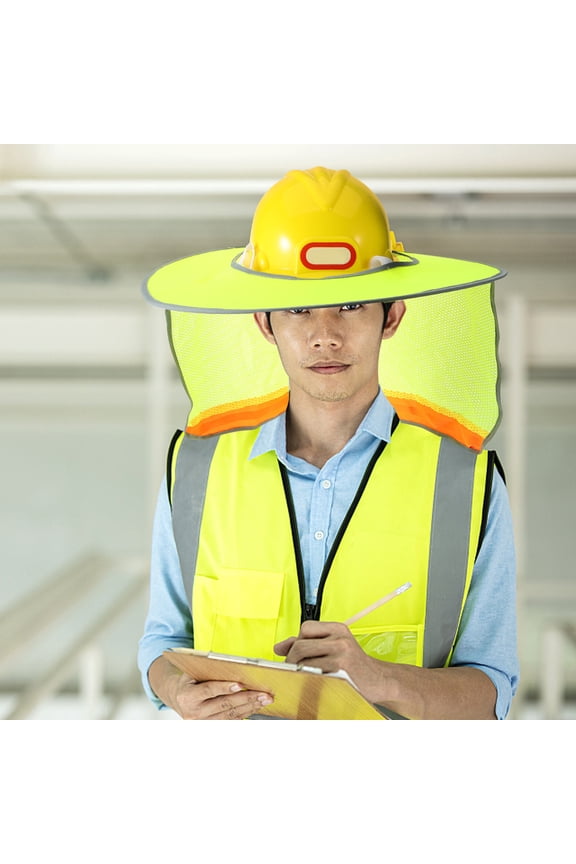 Construction Hard Hat Shade Cover Yellow with Reflective p for Sun and Neck Guard