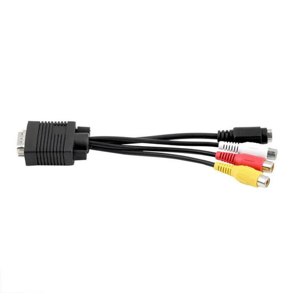 RENACLIPY Pc Adapter Cable Vga to Av Video Audio Cable for TV Use Black with Rca and S-Video Connectors