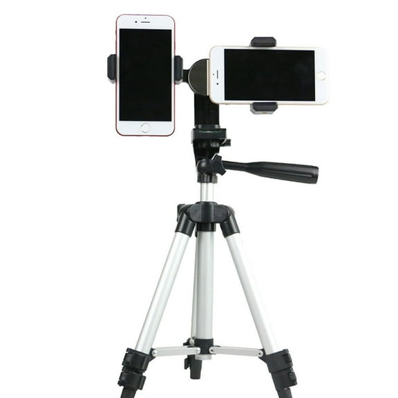 RENACLIPY Black Phone Holder for Live Streaming with Dual Racks and Adjustable Mirror Stand