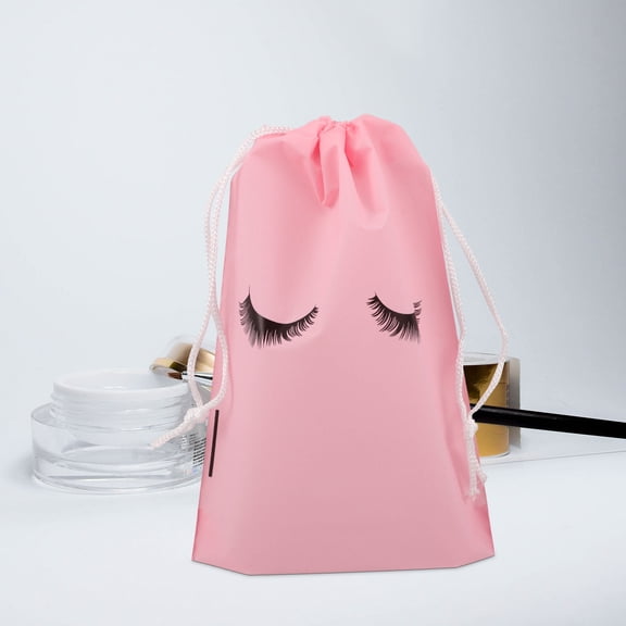 RENACLIPY Drawstring Makeup Bags Cosmetic Storage Drawstring Eyelash Bag Pink Plastic 50Pcs