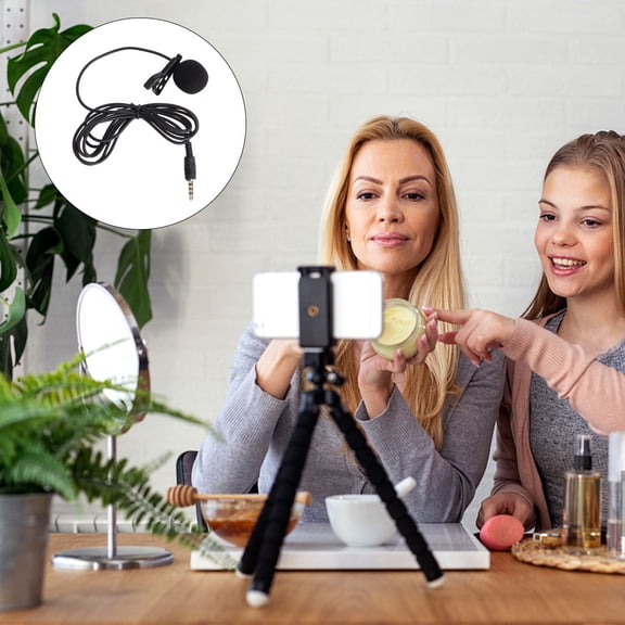 RENACLIPY Portable Black Clip on Lapel Condenser Mic for Phone with 360 Degree Rotary Clip and Foam Windscreen