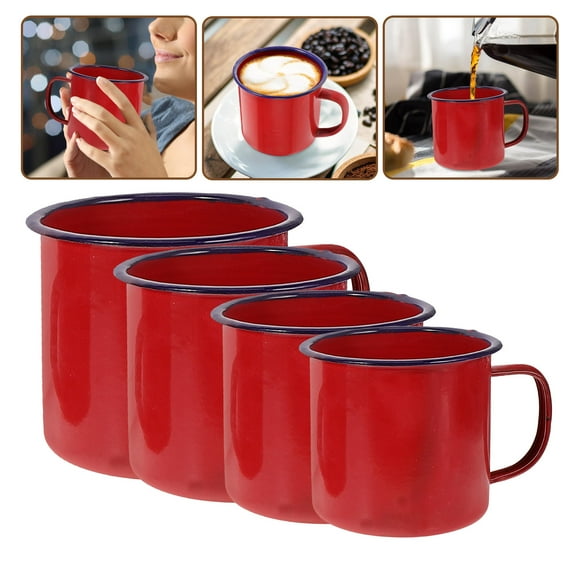 RENACLIPY Set of 4 Red Enamel Camping Cups - Portable Drinkware for Outdoor Camping, Hiking, and Travel Adventures