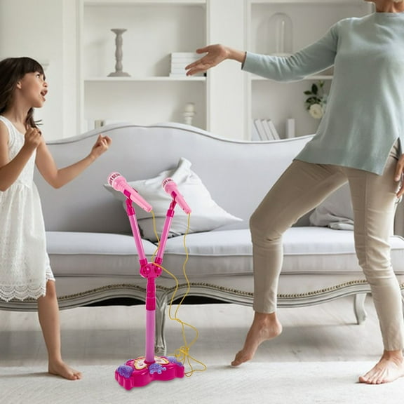 RENACLIPY Portable Pink Karaoke Machine with Microphone Stand for Singing and Speaking