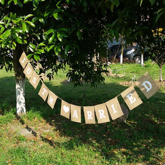 RENACLIPY Rustic Burlap Pennant Banner Flags Set for Wedding, Party, Farmhouse Style Celebration and Event Decorations