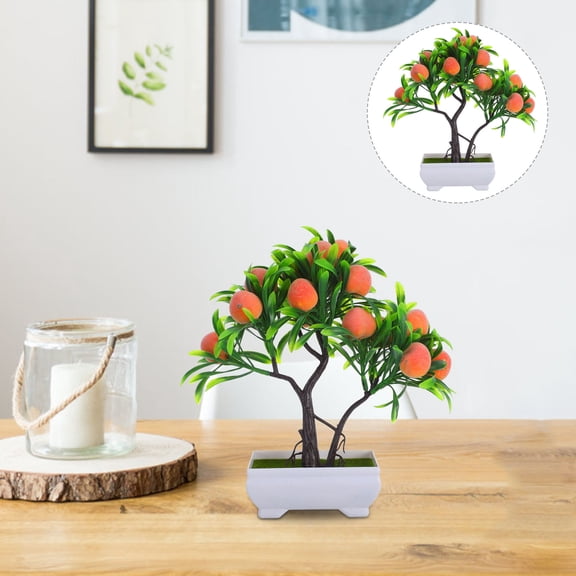 RENACLIPY Artificial Peach Tree Bonsai Potted Plant, Realistic Faux Greenery Decor for Home, Office, Indoor Use, 1 Piece