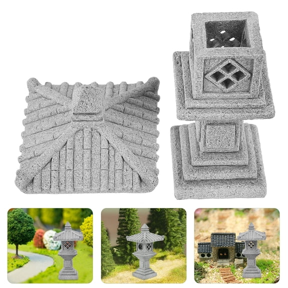 RENACLIPY Realistic Grey Bluestone Pavilion Statue Garden Ornament for Bonsai and Yard Decoration