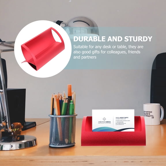 RENACLIPY Red Metal Business Cards Holder for Office Desktop Card Organizer with Space Saving Design