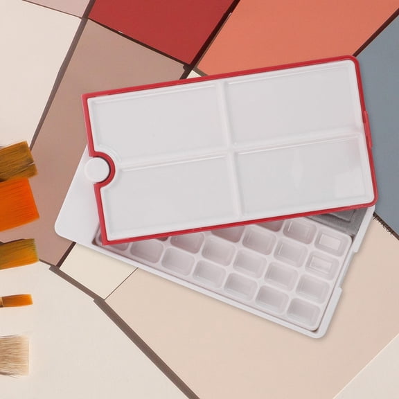 RENACLIPY Portable Watercolor Paint Palette with 28 Wells, Rotating Base, Large Capacity Red Plastic Tray for Artists
