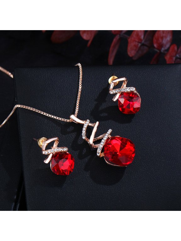 Red Spiral Rhinestone Wedding Jewelry Set Bridal Accessories Elegant Design for Special Occasions