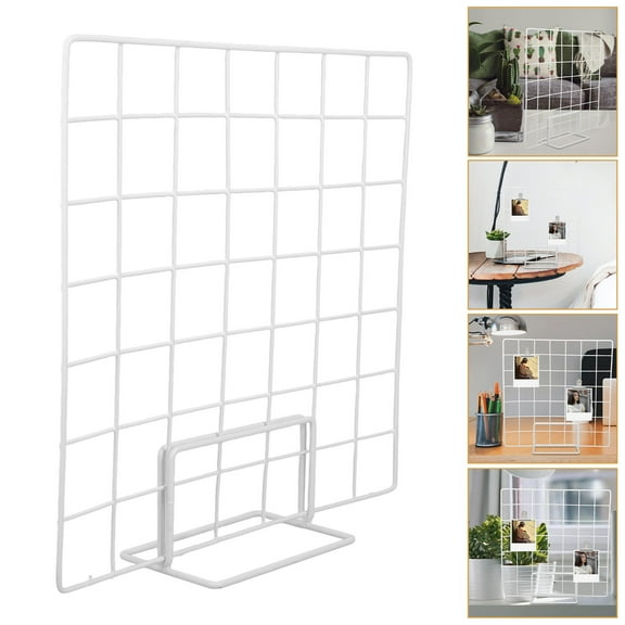 RENACLIPY White Metal Display Holder Stand with Grid Panel for Countertop and Wall Hanging Retail Display