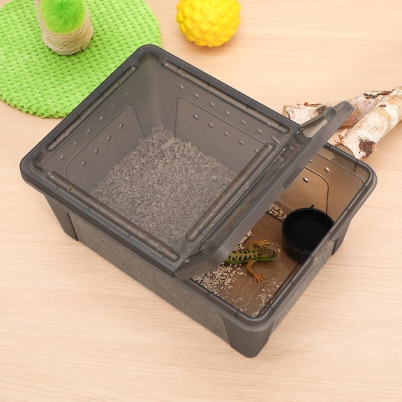 RENACLIPY Dark Grey Plastic Reptile Terrarium with Safety Feeder and Ventilation for Crawlers