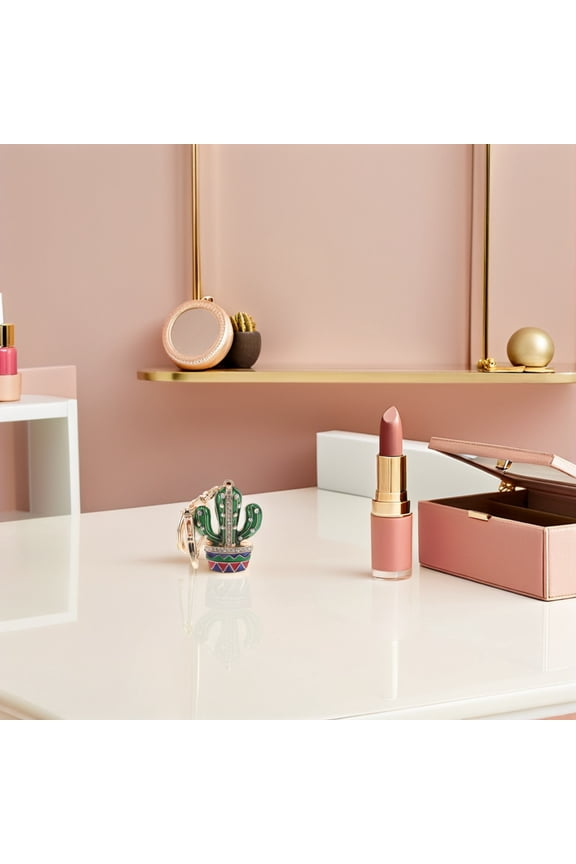 Rhinestone Cactus Keychain Enamel Bag Charm Pendant Sparkling Crystal Keyring for Party Accessories