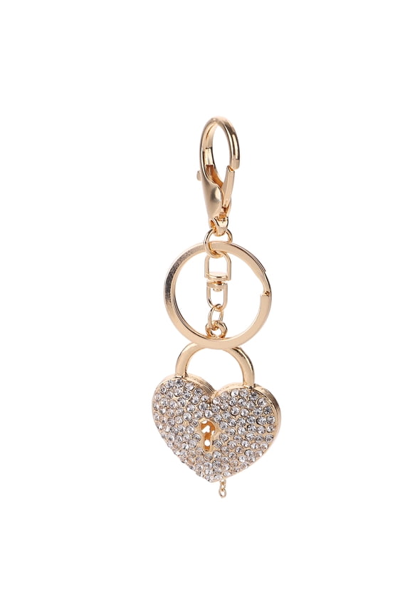 Cute Woman Heart Keychain in White Rhinestone 1Set for Car Key Decoration