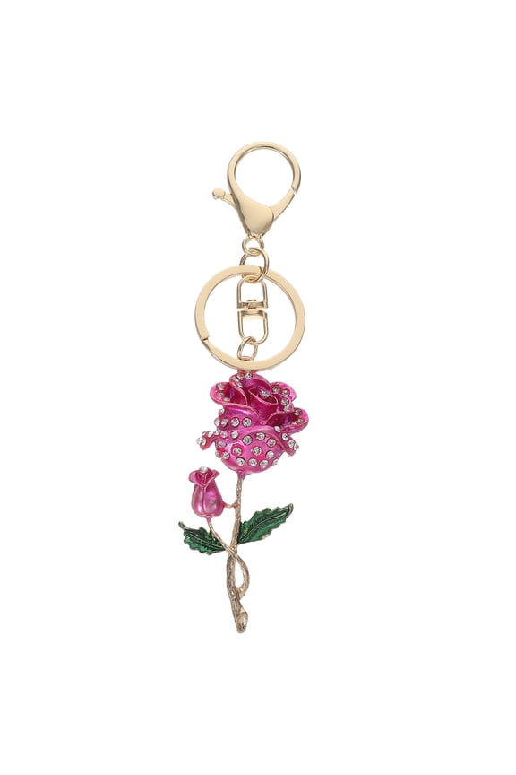 Rose Keychain 1Set Zinc Alloy Rhinestones for Daily Use Elegant Design for Women Bags