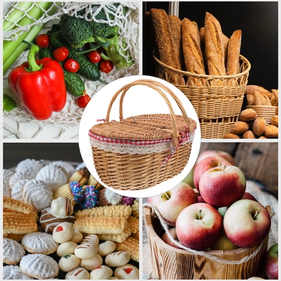 RENACLIPY Brown Wicker Picnic Basket with Lid, Handles, and Outdoor Storage Tote for Easy Carrying