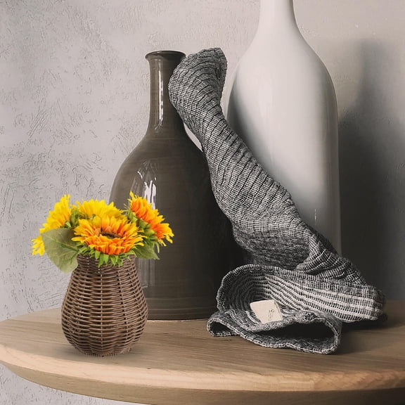 RENACLIPY Woven Plastic Flower Vase Dark Brown Simple Decorative Vase for Home and Balcony Decor