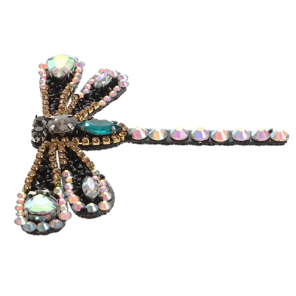 RENACLIPY Black Dragonfly Rhinestone Patch with Hot Melt Adhesive, Decorative Badge for Clothing, 1 Piece
