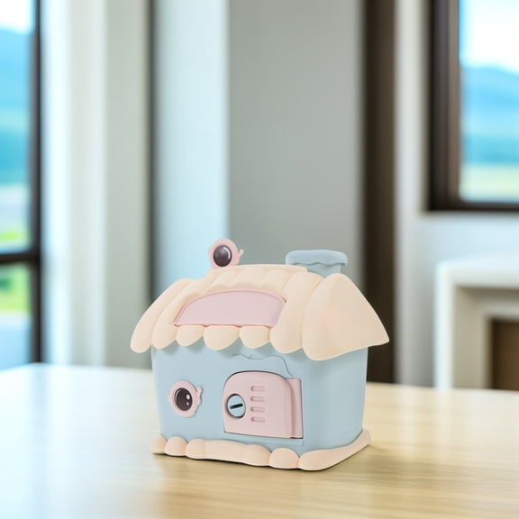 RENACLIPY Sky Blue Decorative House Shaped Plastic Coin Bank Adorable Money Pot for Desk
