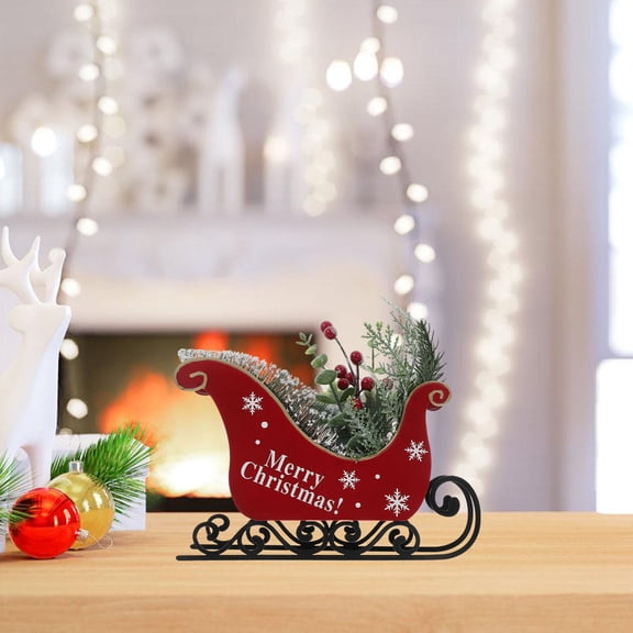 RENACLIPY Red Rustic Style Iron Christmas Sleigh Table Top Decoration for Home and Shop Window 10.78.93in