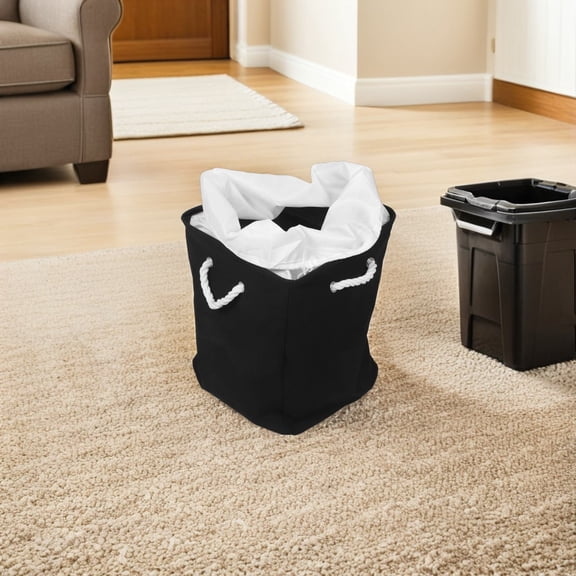 RENACLIPY Space Saving Black Corner Laundry Hamper with Fabric Material for Home Use