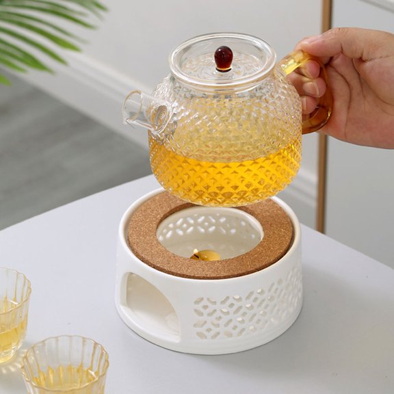 RENACLIPY Stable Ceramic Tea Heating Base with Candle Holder for Home Office and Tea House