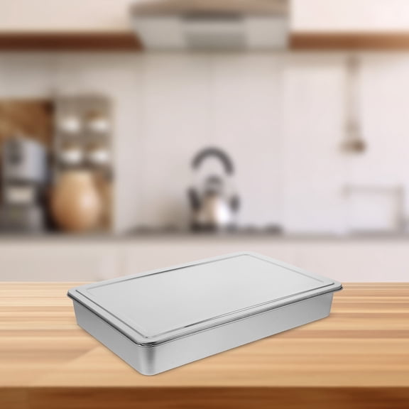 RENACLIPY Stainless Steel Rectangle Sheet Cake Pan with Lid for Toaster Oven Baking, Non-Stick Bakeware 1 Piece