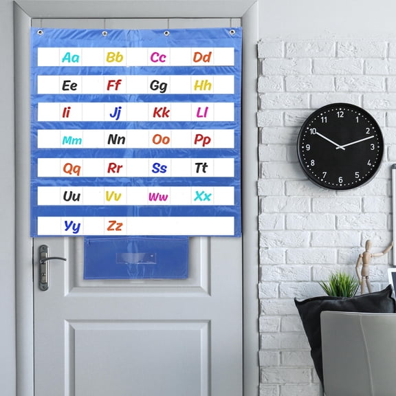 RENACLIPY Letter Learning Pocket Chart Design for Classroom Blue 1Pack