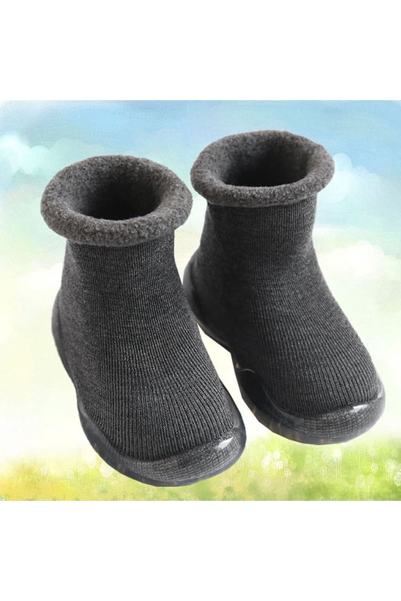 Baby Slipper Socks Grey Cotton 1 Pair Anti-Skid Warm Shoes Grippers for Toddlers