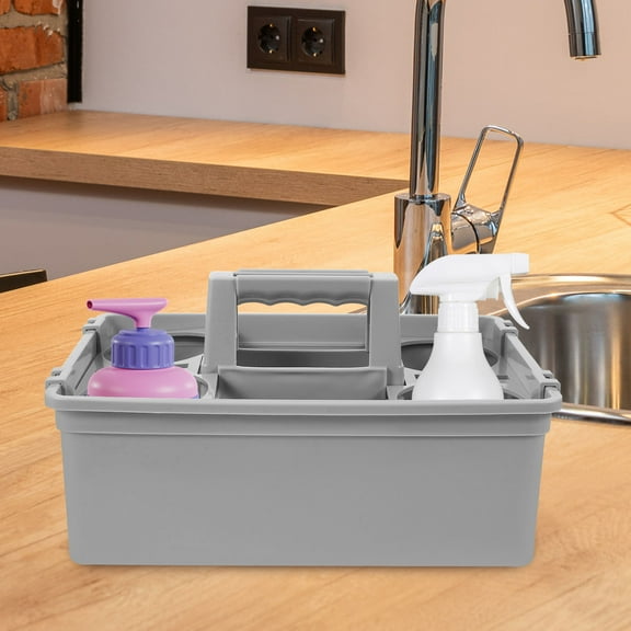 RENACLIPY Lightweight Grey Plastic Handheld Cleaning Basket Organizer for Home Storage and Easy Carry