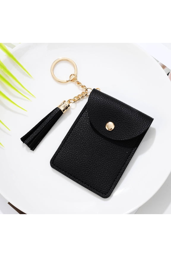Card Holder Wallet with Keyring and Secure Button Closure, Perfect for Credit Cards, Cash, and Small Essentials