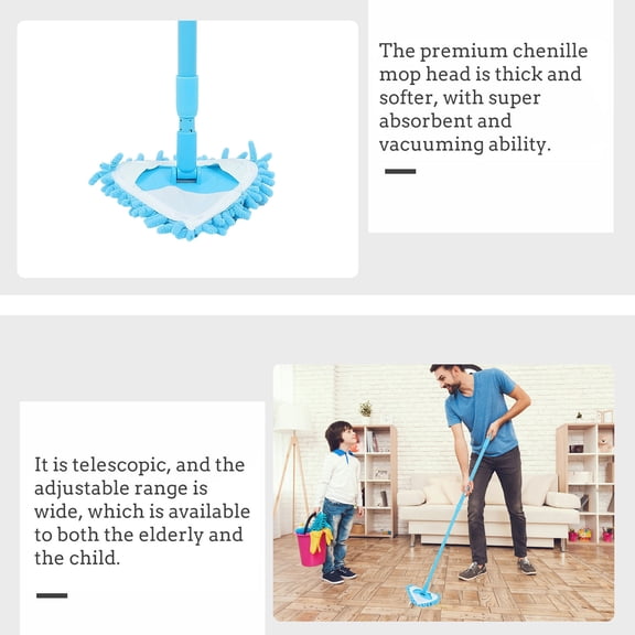 RENACLIPY Sweeper Mop Triangle Mop Blue Cleaning For Corner Cleaning 1 Set