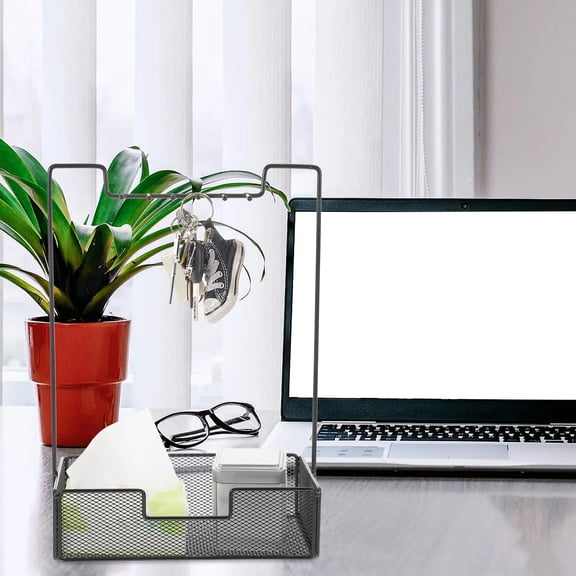 RENACLIPY Organizer Stand Entryway Key Holder with 6 Hooks Hanging and Necklace Display Rack Dish