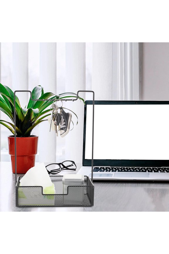 Organizer Stand Entryway Key Holder with 6 Hooks Hanging and Necklace Display Rack Dish