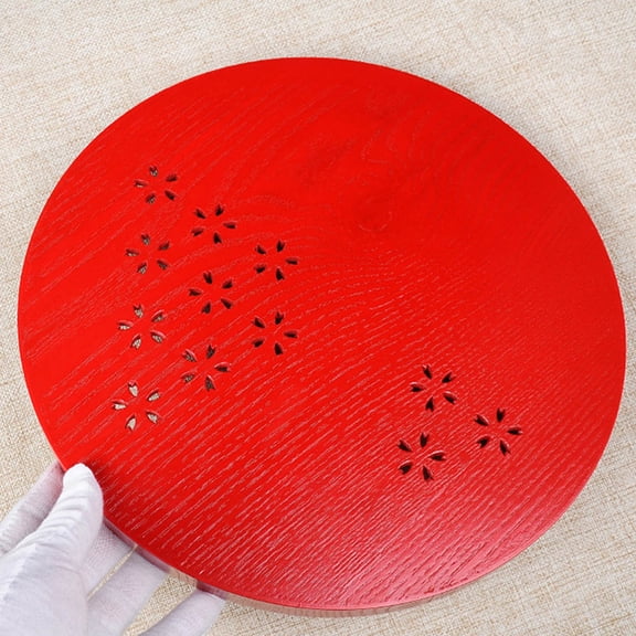 RENACLIPY Red Wooden Tea Tray with Hollow Pattern, Decorative Wedding Tableware, Elegant 1-Piece Serving Plate