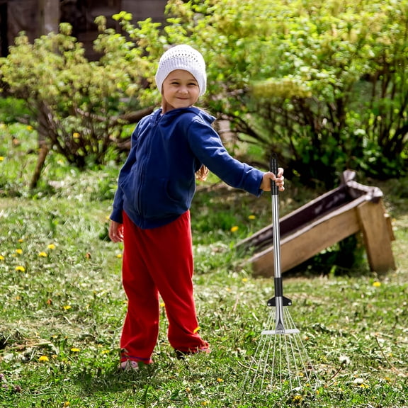 RENACLIPY Telescopic Metal Leaf Rake with Anti Skid Handle for Efficient Gardening and Lawn Maintenance