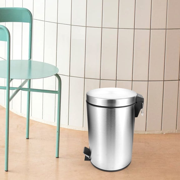 RENACLIPY Plated Silver Stainless Steel Garbage Can with Pedal Step for Kitchen Living Room Use
