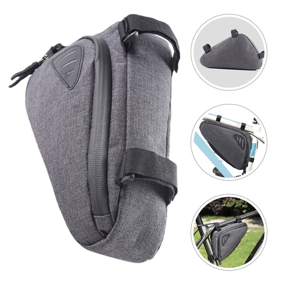 RENACLIPY 2-Pack Grey Triangle Bike Frame Storage Bags with Reflective Front Pouch for Cycling