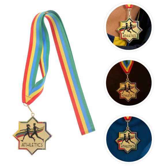 RENACLIPY Unique Engraved Marathon Award Medal in Plated Gold with Ribbon for Sports Competitions and Runners