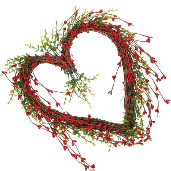 RENACLIPY Heart Shaped Twig Wreath with Mixed Berries for Wedding, Party Decor and Valentines Day Wall Hanging