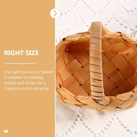 RENACLIPY Brown Woven Basket with Handle Natural Wood Picnic Storage Organizer for Snacks