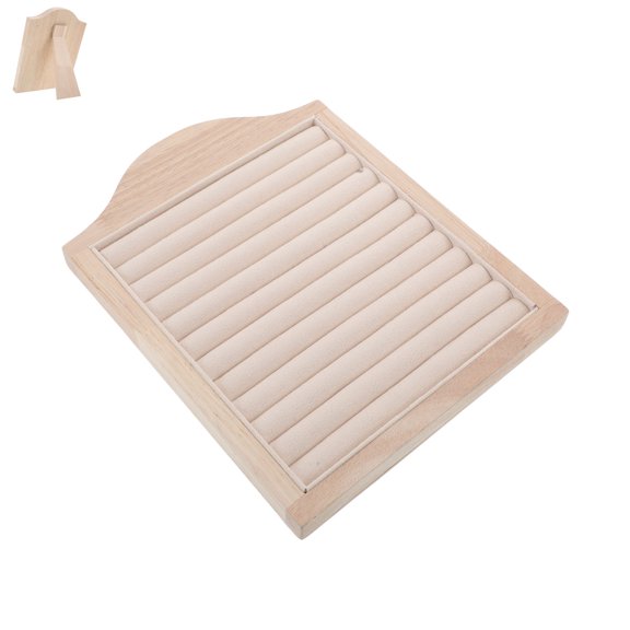 RENACLIPY Ring Storage Organizer Stand Wooden Display for Beige Desktop