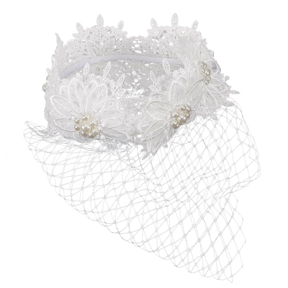 RENACLIPY White Mesh Veil Headband with Floral Embroidery for Wedding and Party Use
