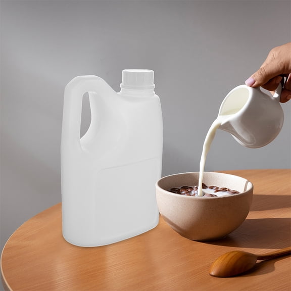 RENACLIPY 2 Pack White Plastic Juice Containers with Handle, Reusable 2 Liter Storage Jugs for Kitchen and Beverage