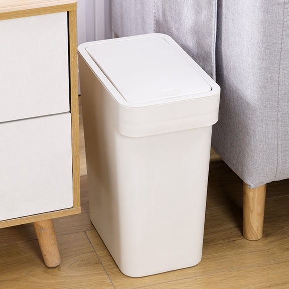 RENACLIPY Plastic Push Type Trash Can White with Round Edges for Household