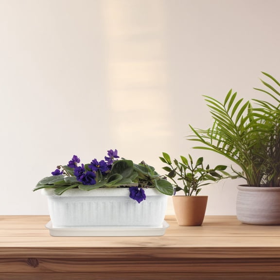 RENACLIPY Large White Plastic Rectangular Planter Tray Saucer for Indoor and Outdoor Flowerpot Use, High Capacity