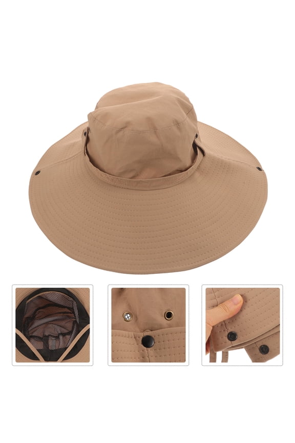 Women's Vacation Hat Wide Brim Light Brown Chinlon Sun Beach Hat 1 Set