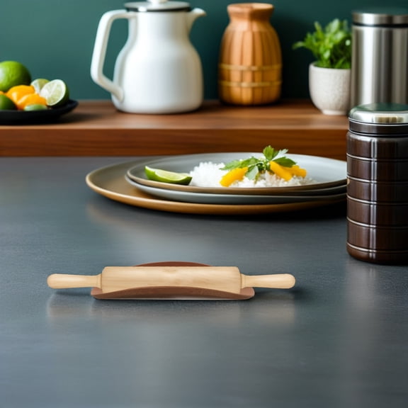 RENACLIPY Bamboo Rolling Pin Stand for Home with Non Slip Grooved Surface and Rustic Charm