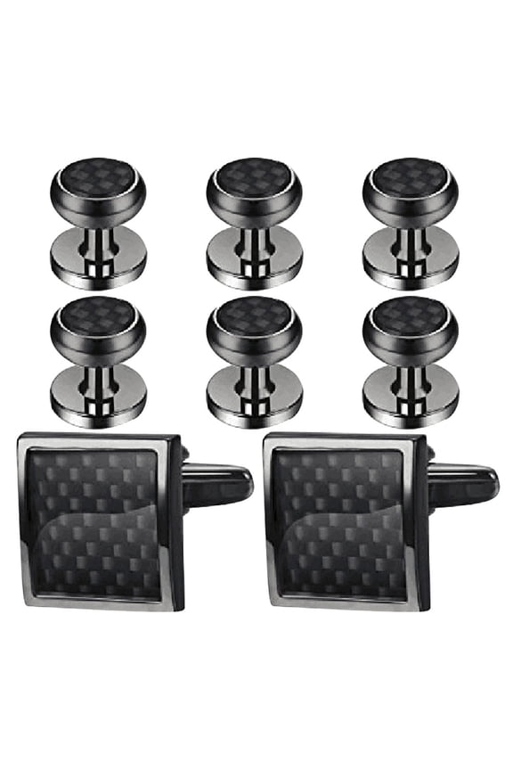 Elegant Cufflinks And Studs Set Black 8Pcs Copper Enamel For Wedding