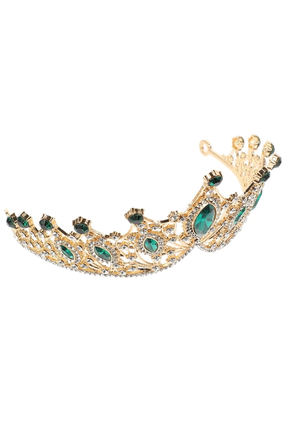 Green Bridal Rhinestone Tiara Crown Vintage Bride Headband for Wedding and Stage Use